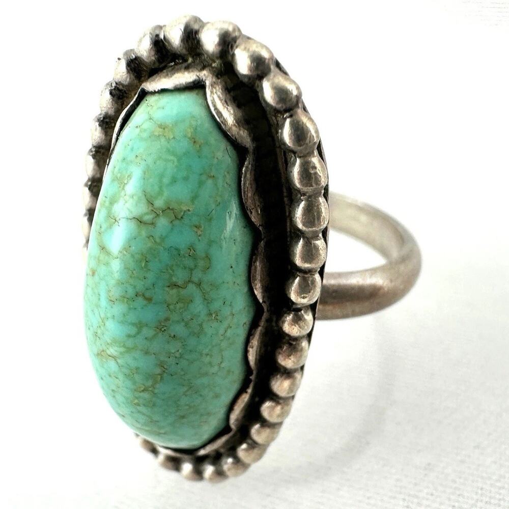 Vintage Handmade Turquoise And Sterling Silver 925 Oval Ring Size 6.5